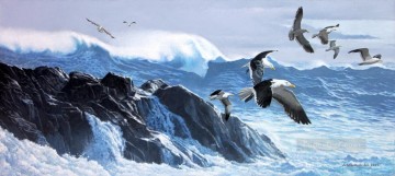 oiseaux sur les vagues Peinture à l'huile